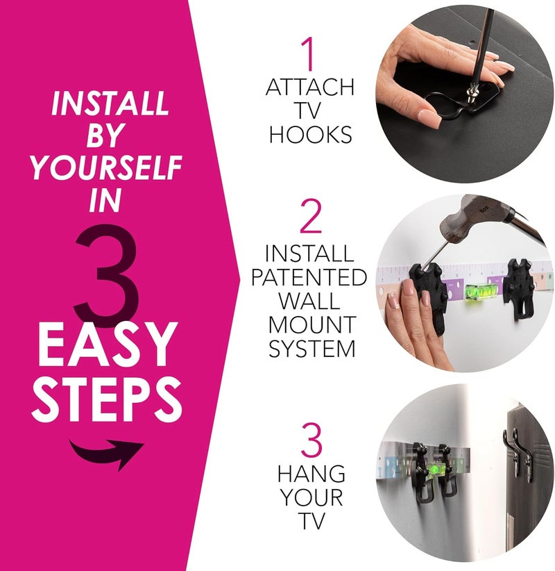 Hang Smart TV HangSmart TV® Wall Mount NO Stud - Original & Patented Easy Install, DIY for 19-100" TVs, Holds Up to 150LBS, Fits Most LED LCD Flat Screens & Monitors, Includes Hardware - Image 2